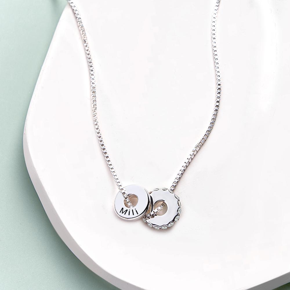 Personalized Engraved Rhinestones Circle Necklace Delicate Pendant Jewelry For Her - soufeelmy