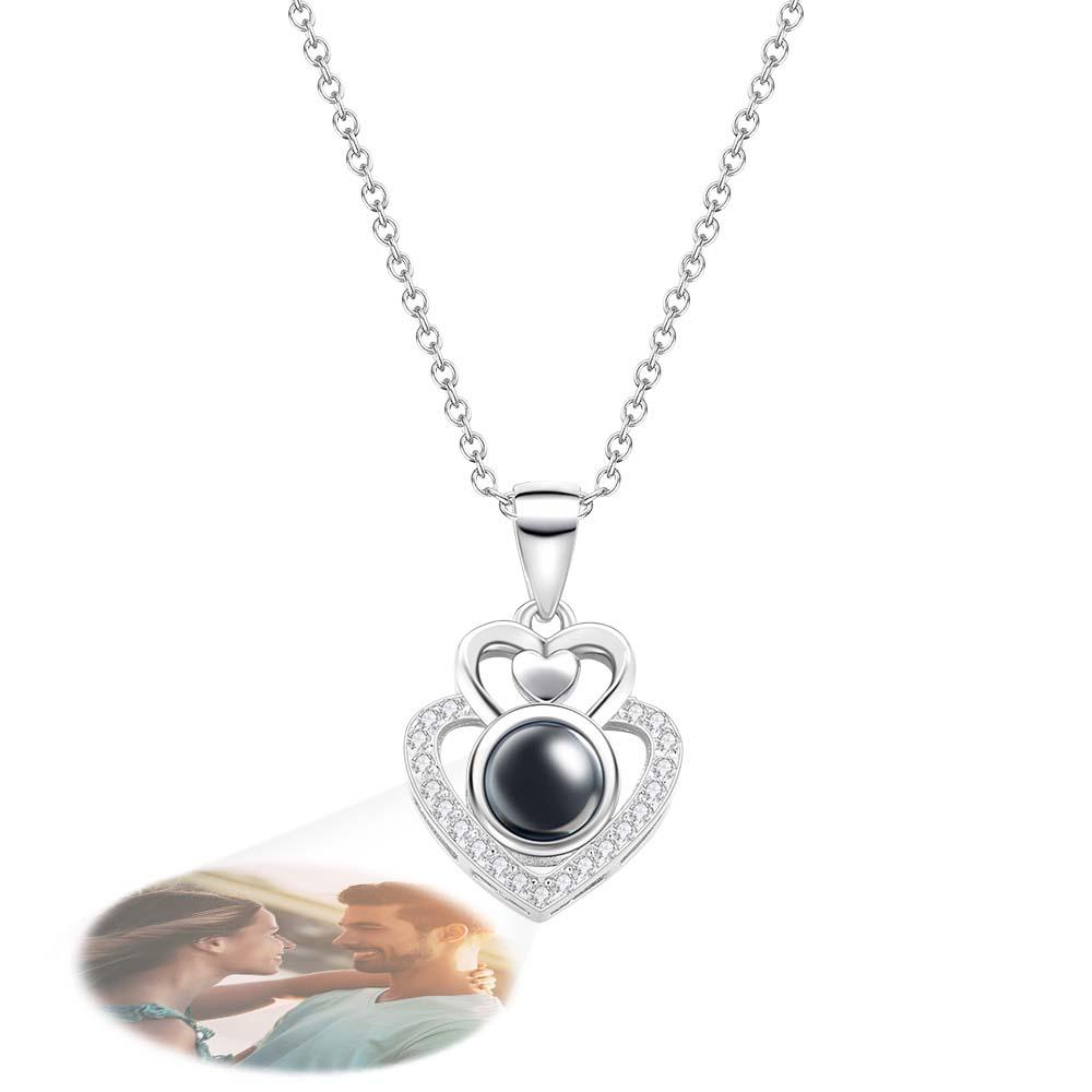 Custom Photo Projection Necklace Double Heart Romantic Couple Gifts - soufeelmy