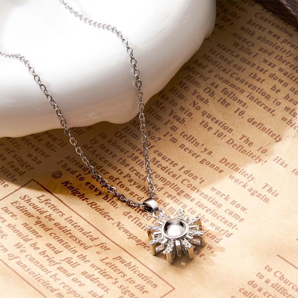 Custom Photo Projection Necklace Sun Flower Diamond Couple Gifts - soufeelmy
