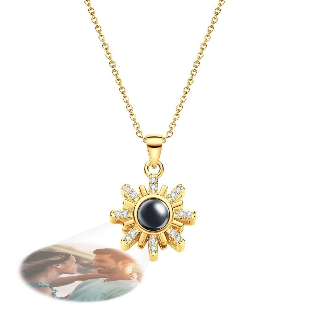 Custom Photo Projection Necklace Sun Flower Diamond Couple Gifts - soufeelmy