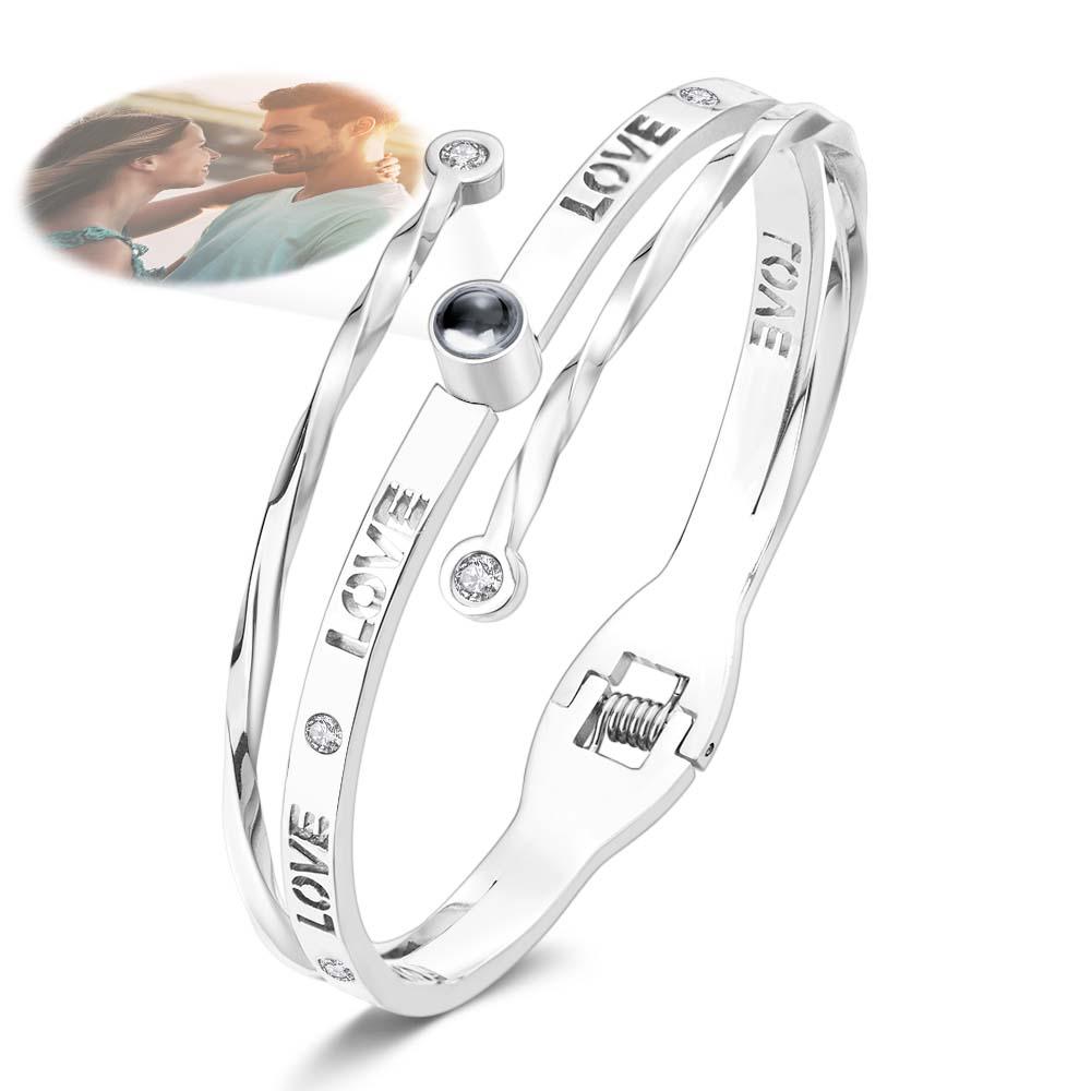 Personalized Photo Projection Bracelet Love With Rhinestones Free Adjustment Bracelet Gift For Her - soufeelmy