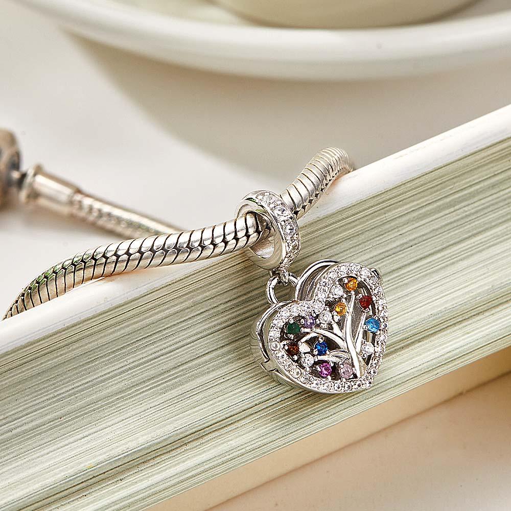 Custom Photo Engraved Charm Family Tree Diamond Heart Gifts - soufeelmy