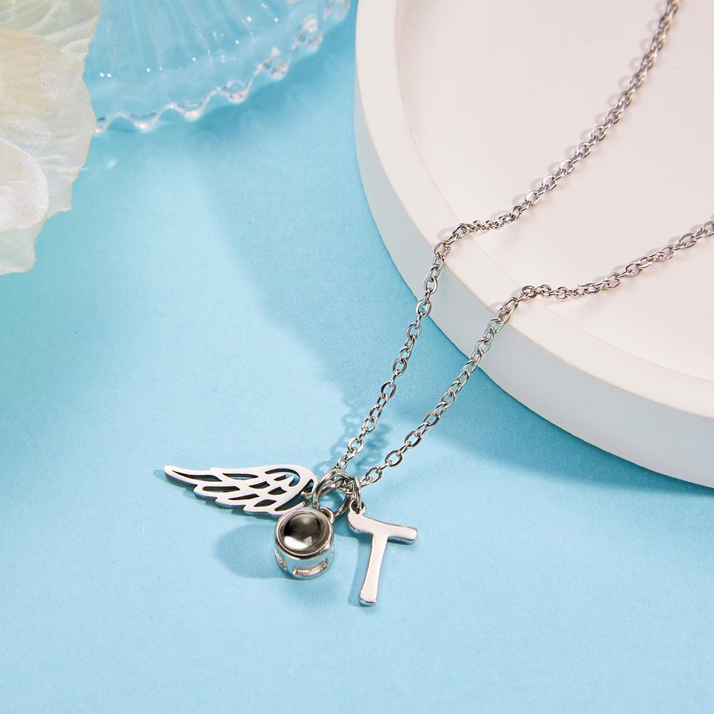 Custom Initials Projection Necklace Angel Wings Creative Gifts - soufeelmy