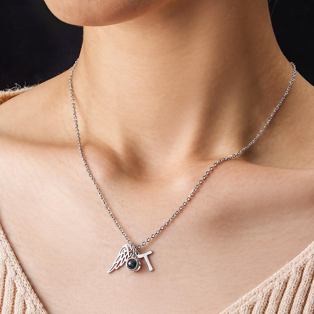 Custom Initials Projection Necklace Angel Wings Creative Gifts - soufeelmy