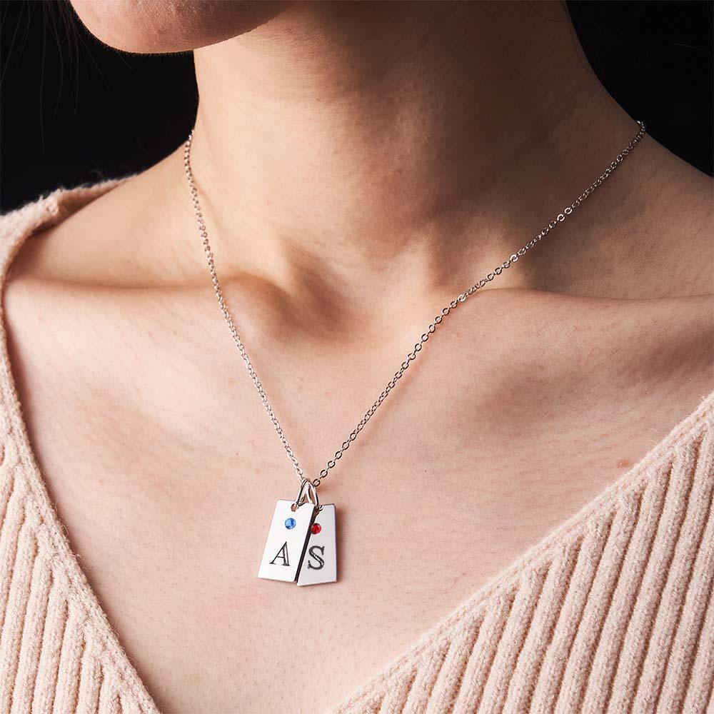 Custom Letter Birthstone Necklace Personalized Exquisite Initial Tag Pendant For Her - soufeelmy