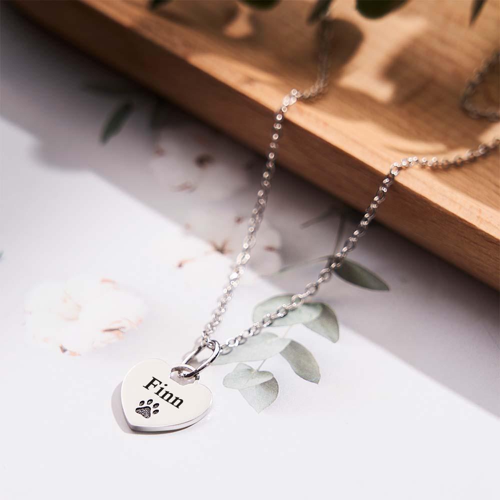 Personalized Name Paw Print Necklace Heart Shaped Pendant Memorial Jewelry For Pet Lover - soufeelmy