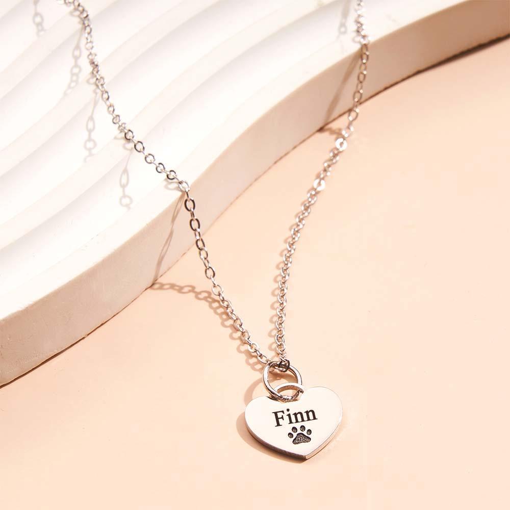 Personalized Name Paw Print Necklace Heart Shaped Pendant Memorial Jewelry For Pet Lover - soufeelmy