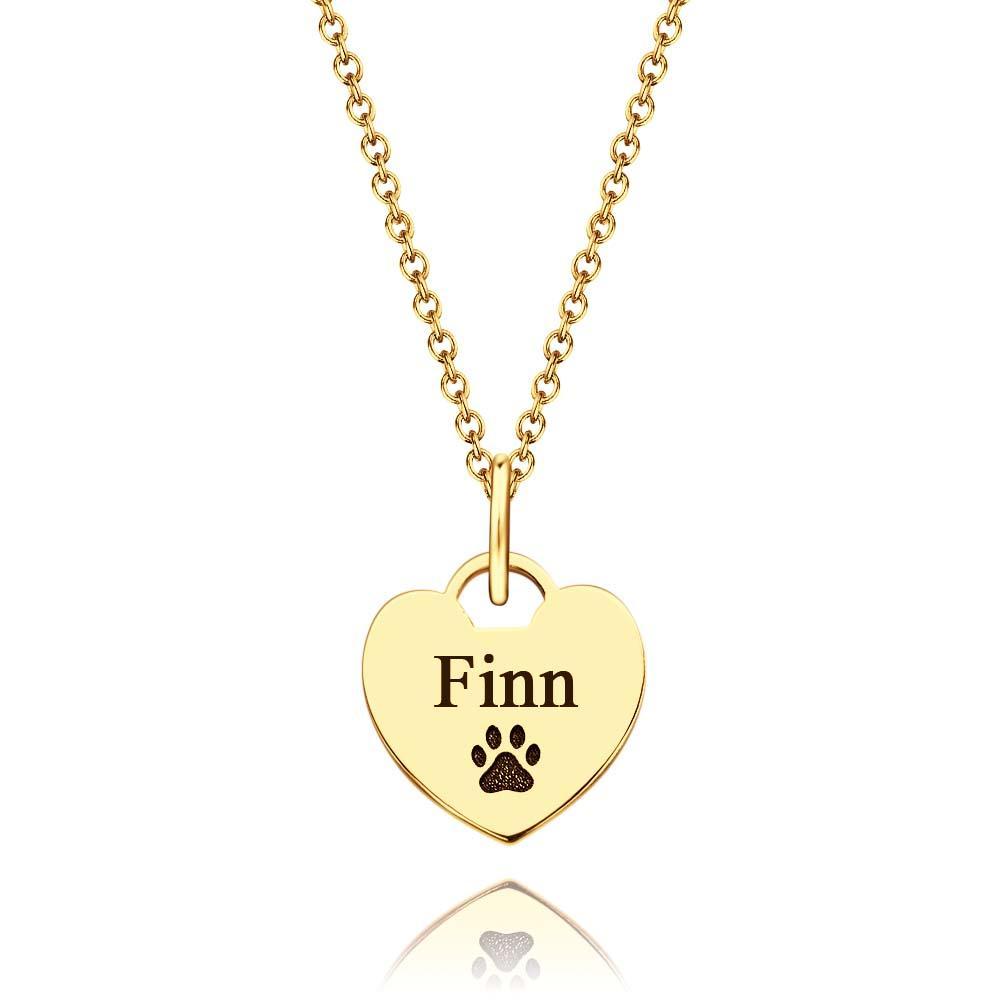 Personalized Name Paw Print Necklace Heart Shaped Pendant Memorial Jewelry For Pet Lover - soufeelmy