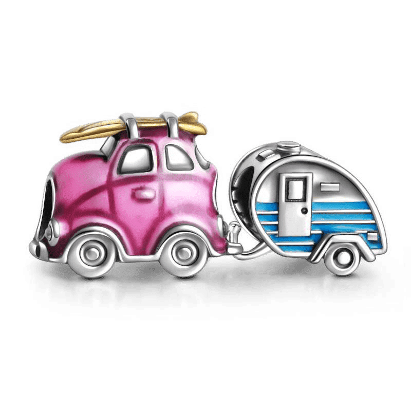 Travel Car and Trailer Charm Set of 2 Silver - 