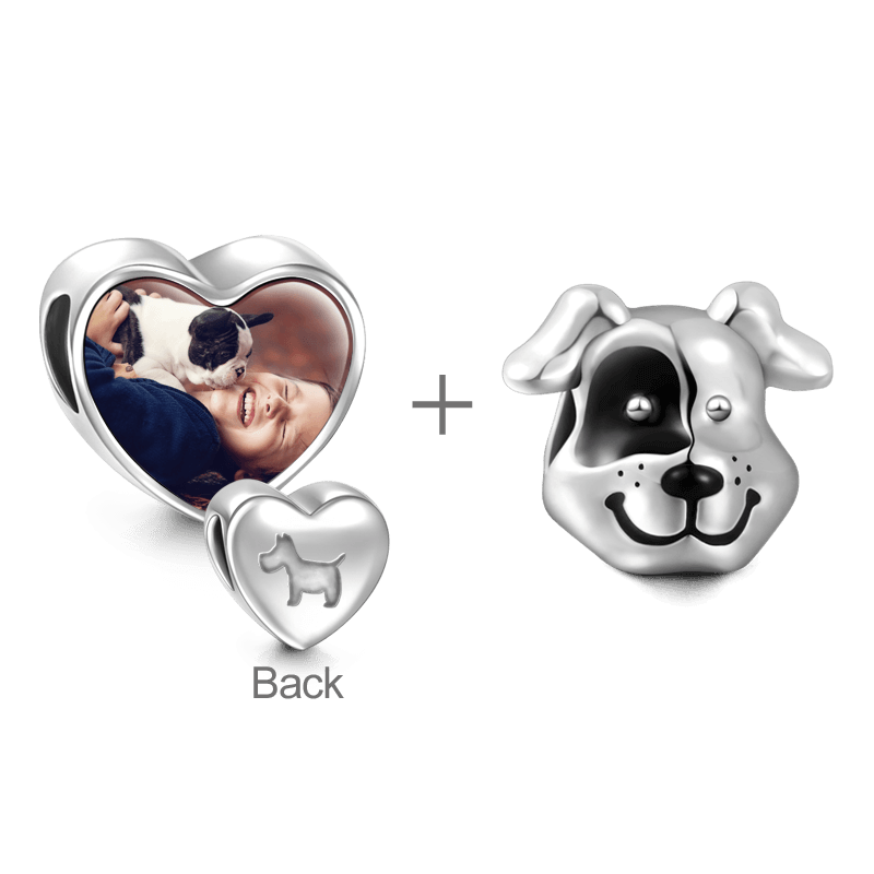 Spotted Dog Pet Photo Charm Set of 2 Silver - soufeelus