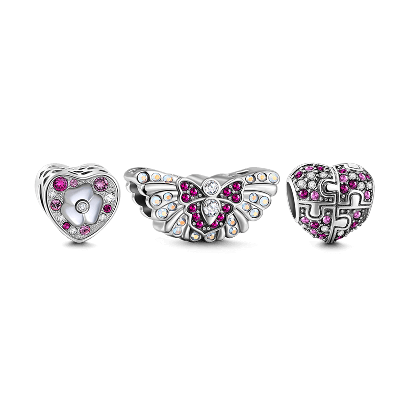 Sakura and Butterfly Charm Set of 3 Silver - soufeelus