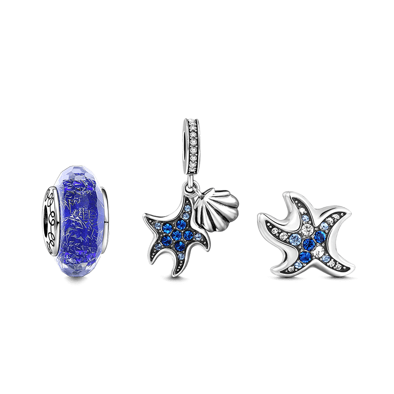 Starfish and Shell Charm Set of 3 Silver - soufeelus