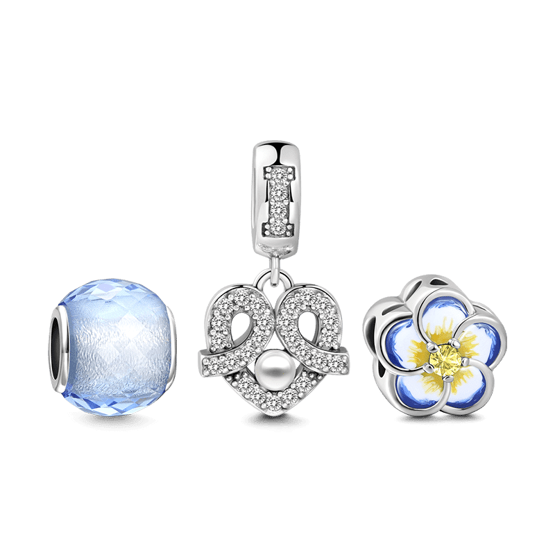 Lucky Flower Charm Set of 3 Silver - soufeelus