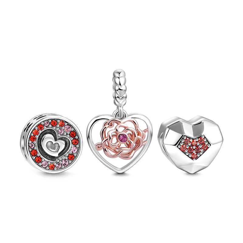 Precious Heart Charm Set of 3 Silver - soufeelus