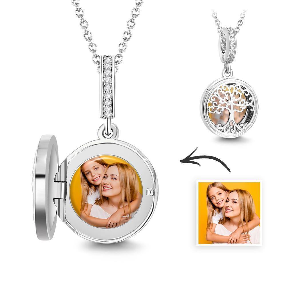 Photo Locket Necklace Family Tree Keepsake Gift Platinum Plated Gifts for Mom - soufeelus