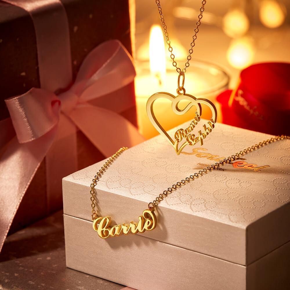 Soufeel Custom 14K Gold Carrie Name Necklace - Gift Ideas for Her- Personalized Name Necklace - Custom Name Plate Necklace  - 14k Gold Name Chain - 