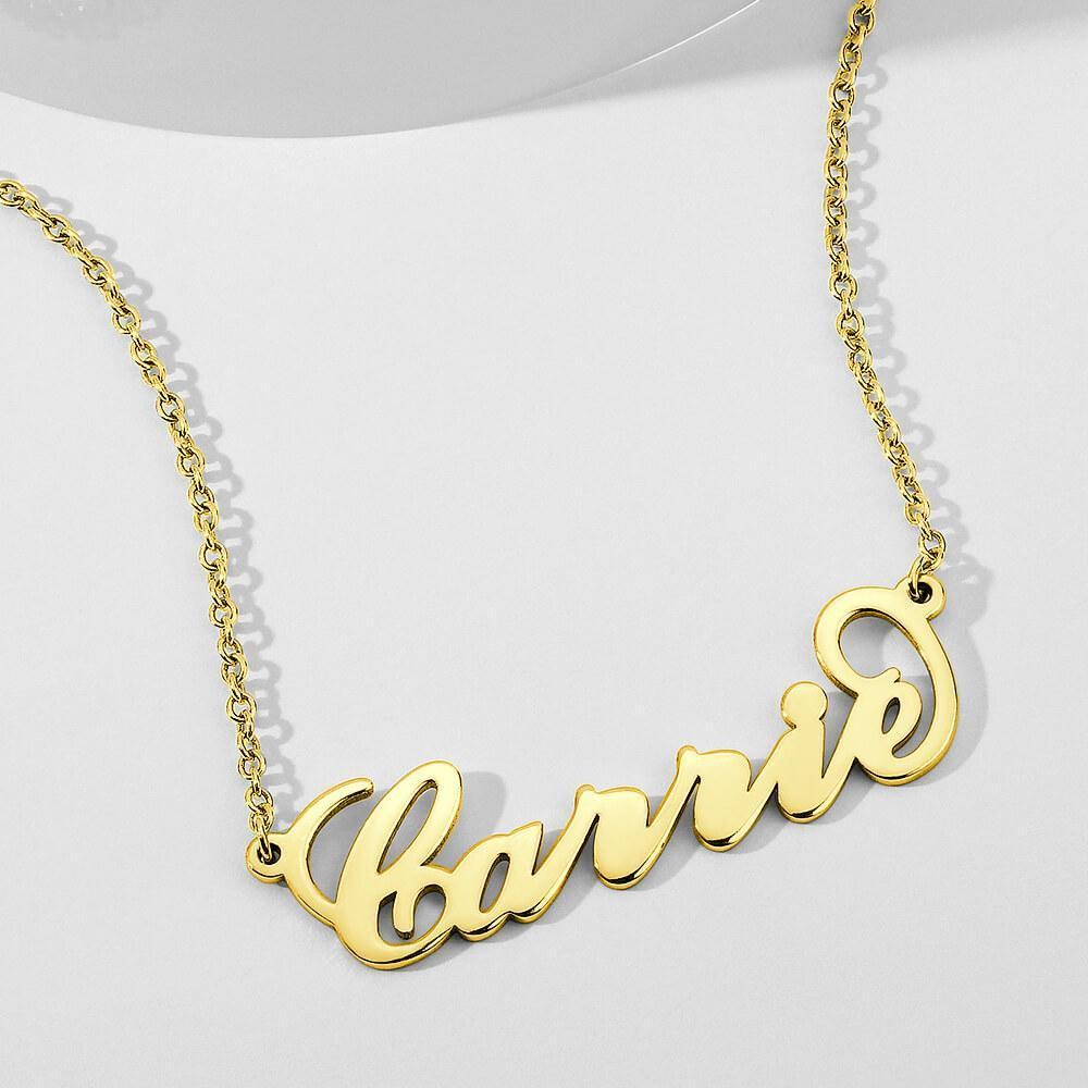Soufeel Custom 14K Gold Carrie Name Necklace - Gift Ideas for Her- Personalized Name Necklace - Custom Name Plate Necklace  - 14k Gold Name Chain - 