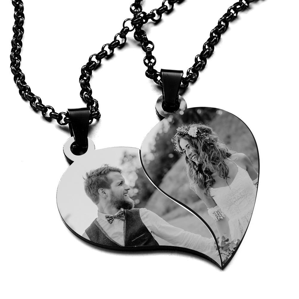 Personalized Necklace for Couple Gift Heart Necklace Engraved with Picture and Text - soufeelmy