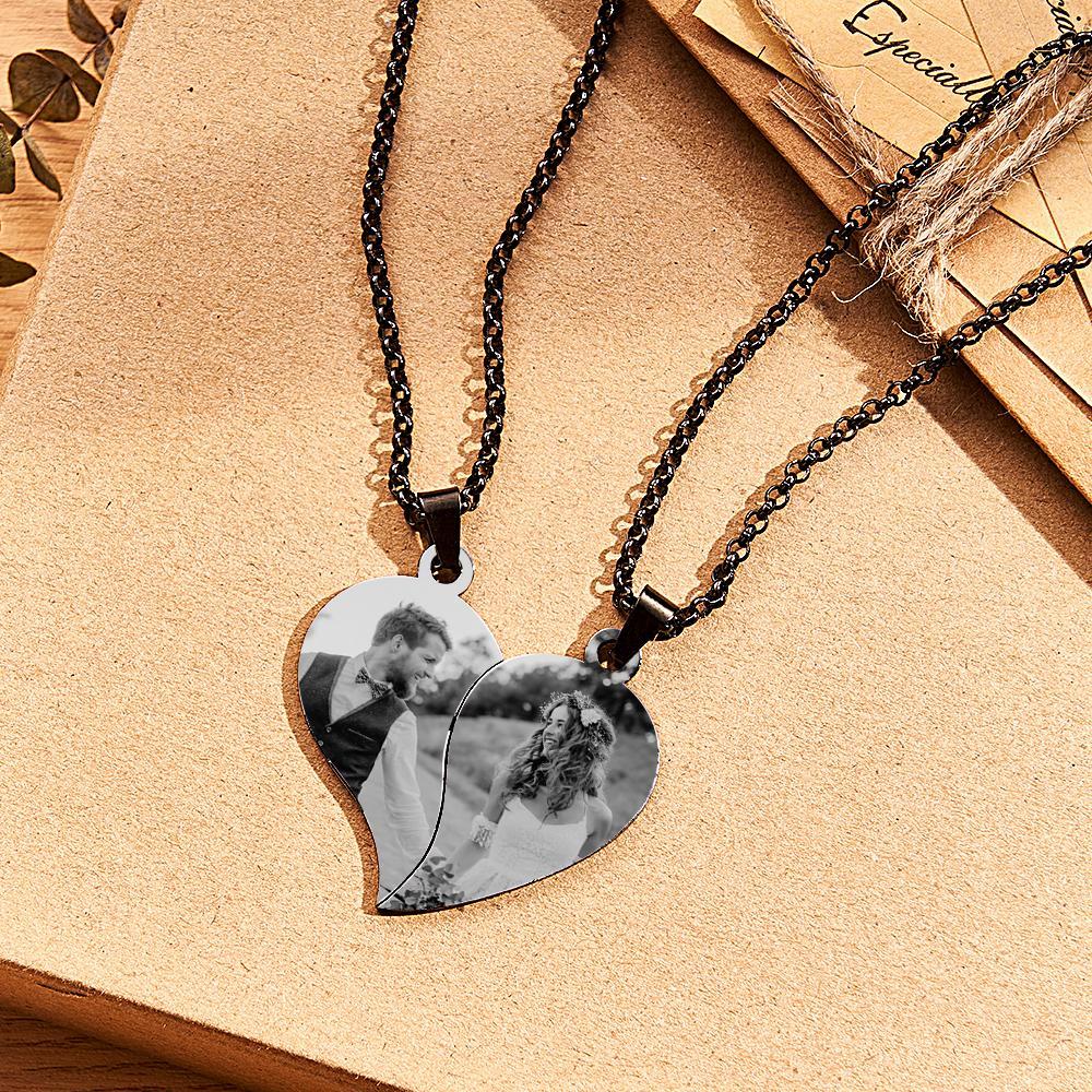 Personalized Necklace for Couple Gift Heart Necklace Engraved with Picture and Text - soufeelmy