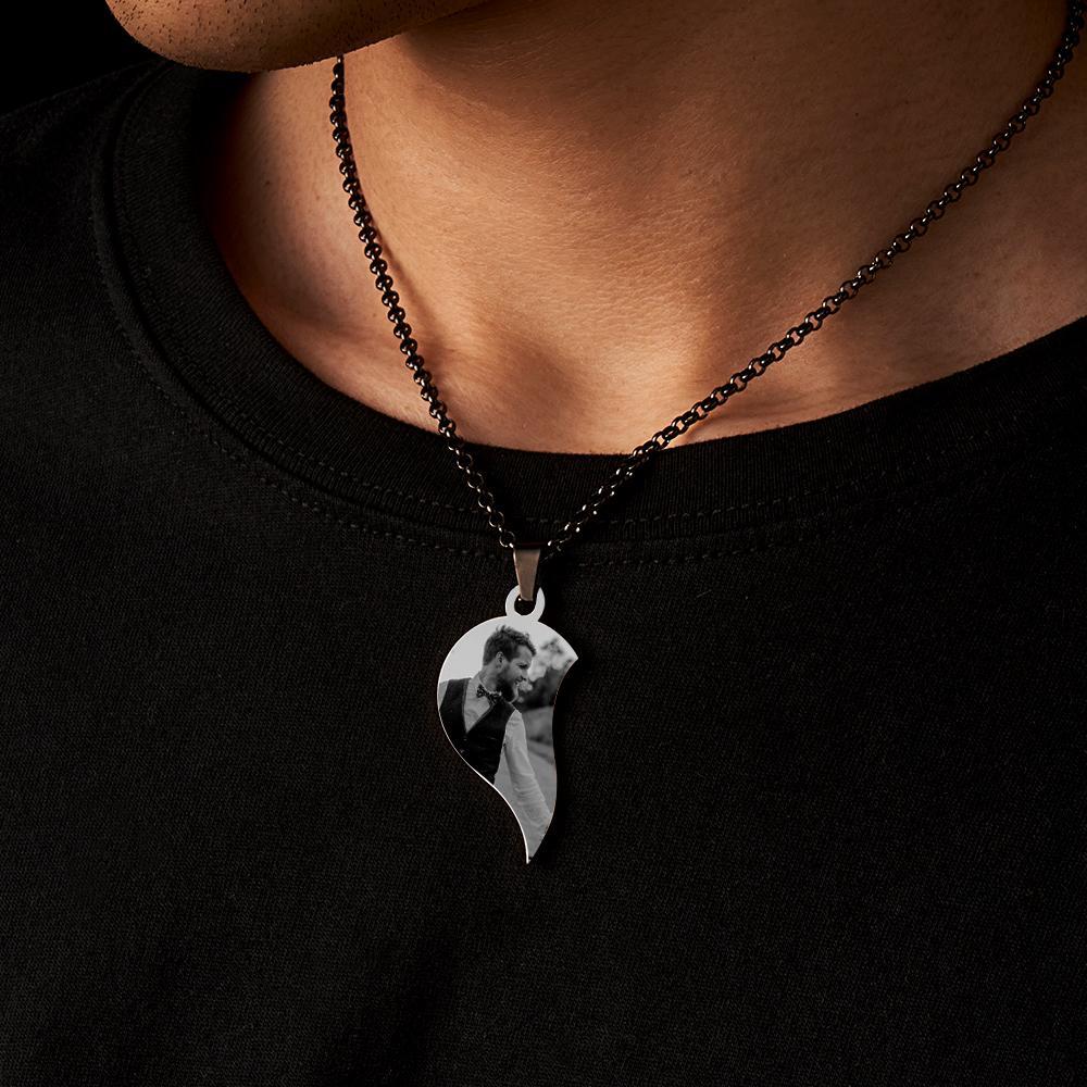 Personalized Necklace for Couple Gift Heart Necklace Engraved with Picture and Text - soufeelmy