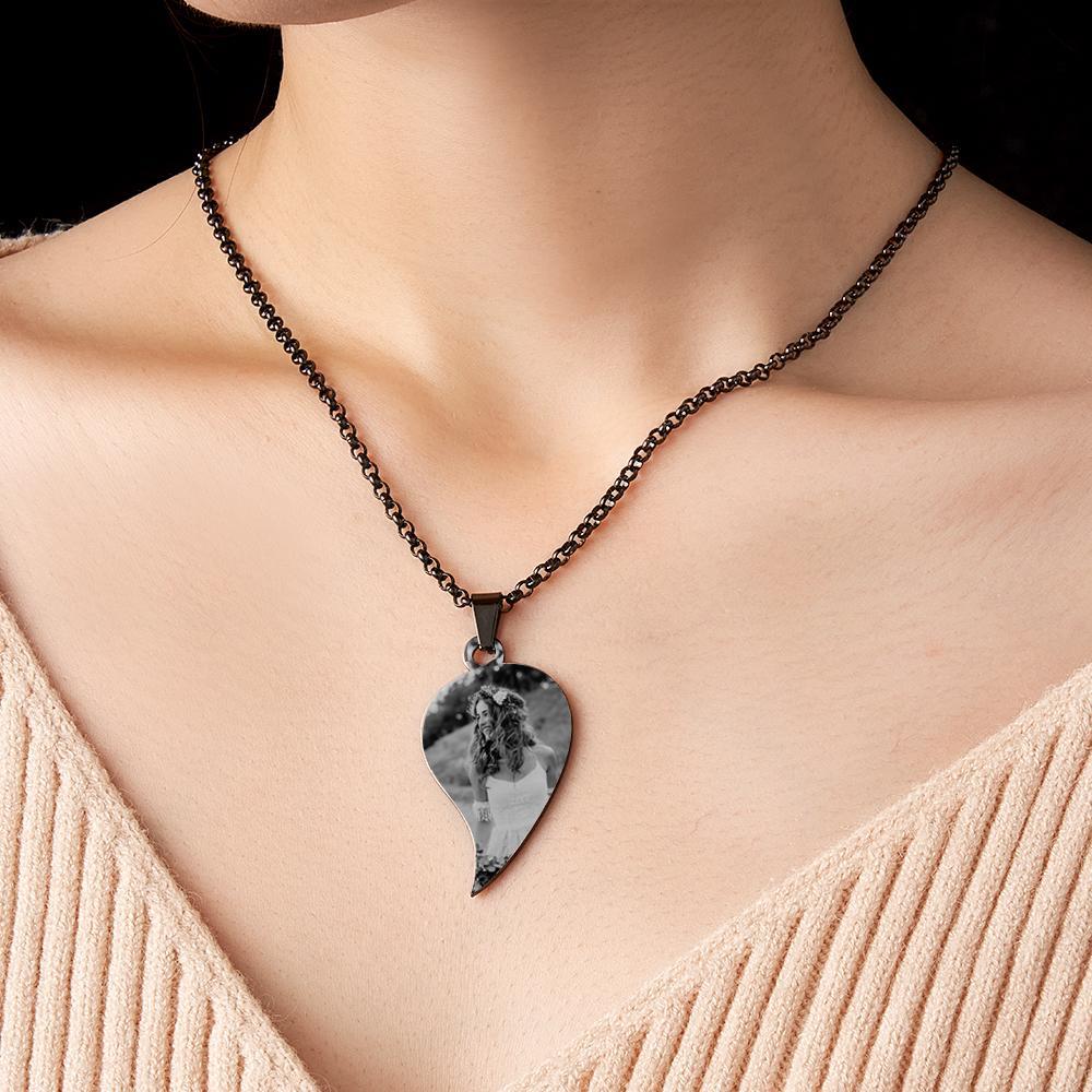 Personalized Necklace for Couple Gift Heart Necklace Engraved with Picture and Text - soufeelmy