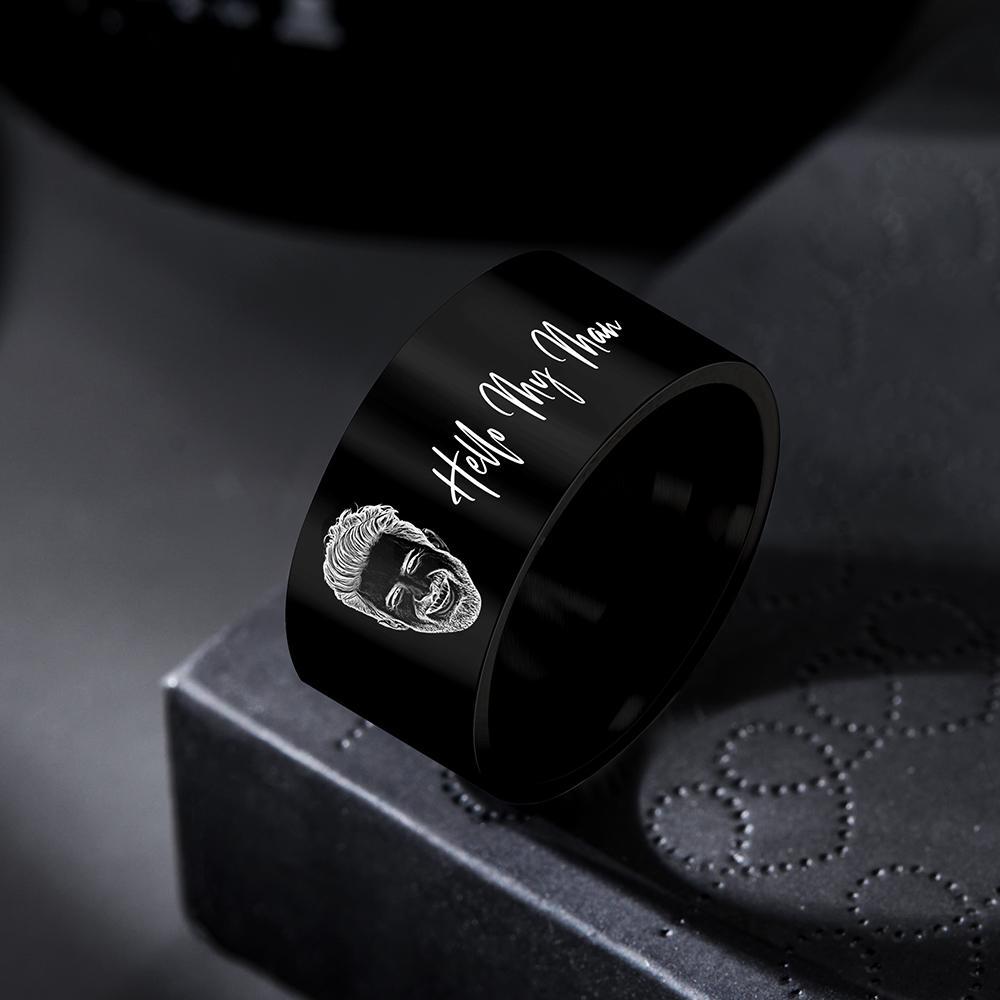 Personalized Picture Ring His Her Engraved Photo Ring Promise Ring Custom Image for Man Customized Engraved Jewelry - soufeelmy