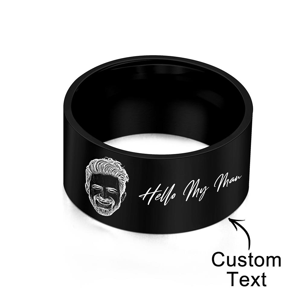 Personalized Picture Ring His Her Engraved Photo Ring Promise Ring Custom Image for Man Customized Engraved Jewelry - soufeelmy