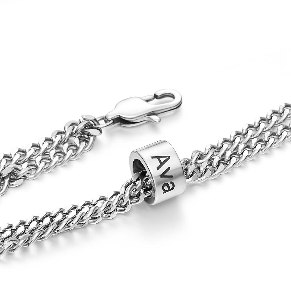 Personalized Men's 5 Names Beads Bracelet for Dad Custom Black Double Chain Two Layers Bracelet - soufeelmy