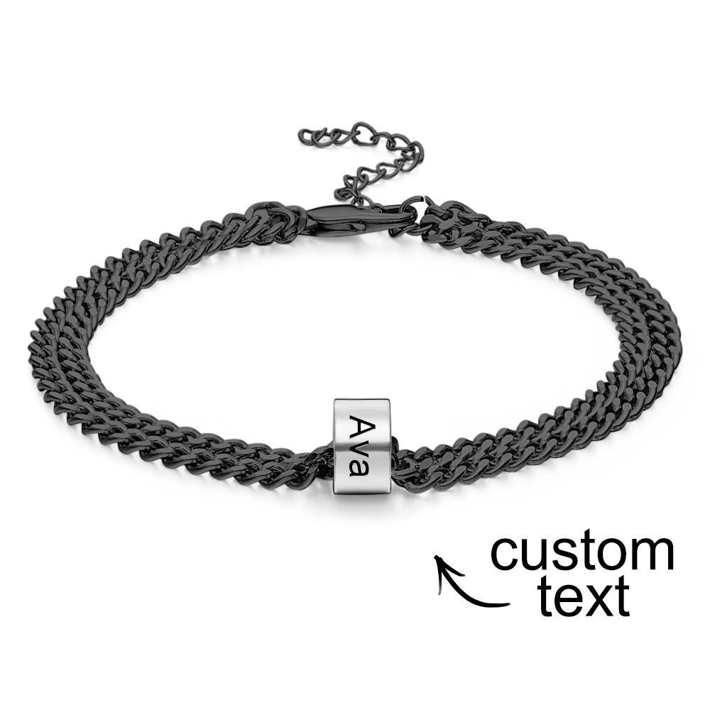 Personalized Men's 5 Names Beads Bracelet for Dad Custom Black Double Chain Two Layers Bracelet - soufeelmy