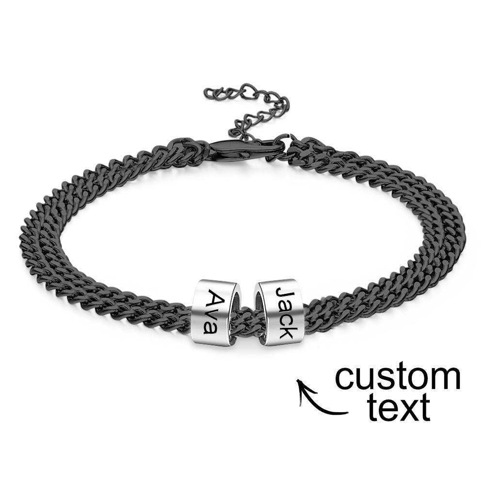 Personalized Men's 5 Names Beads Bracelet for Dad Custom Black Double Chain Two Layers Bracelet - soufeelmy