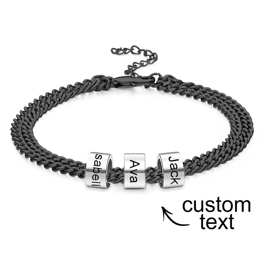 Personalized Men's 5 Names Beads Bracelet for Dad Custom Black Double Chain Two Layers Bracelet - soufeelmy