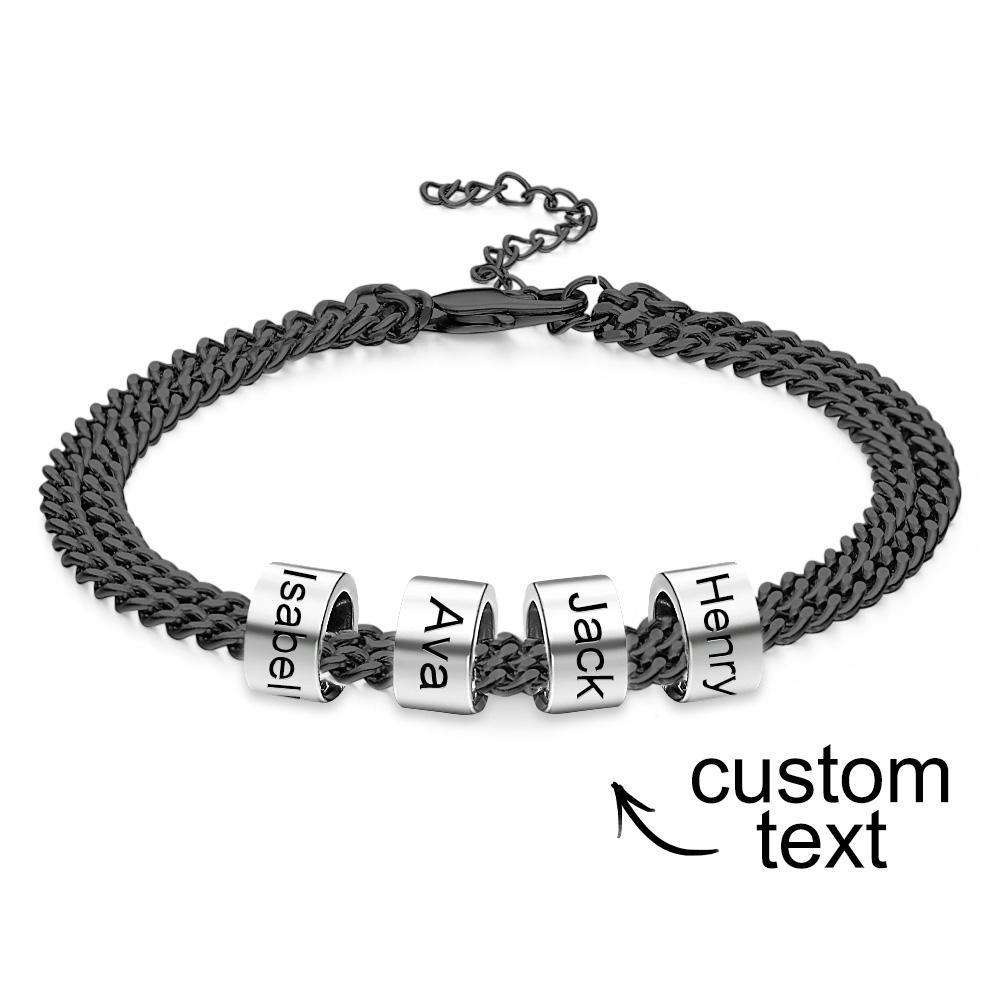 Personalized Men's 5 Names Beads Bracelet for Dad Custom Black Double Chain Two Layers Bracelet - soufeelmy