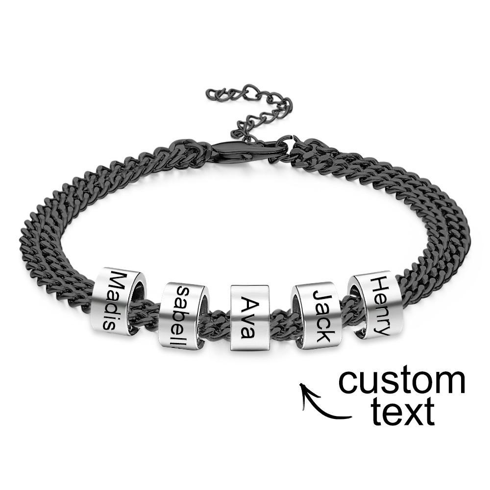 Personalized Men's 5 Names Beads Bracelet for Dad Custom Black Double Chain Two Layers Bracelet - soufeelmy