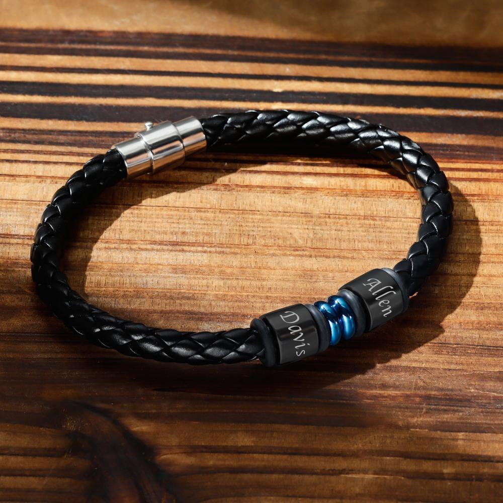 Men's Leather Bracelet Engraved Bracelet Name Bracelet Gift for Men's 1-6 Charms - 