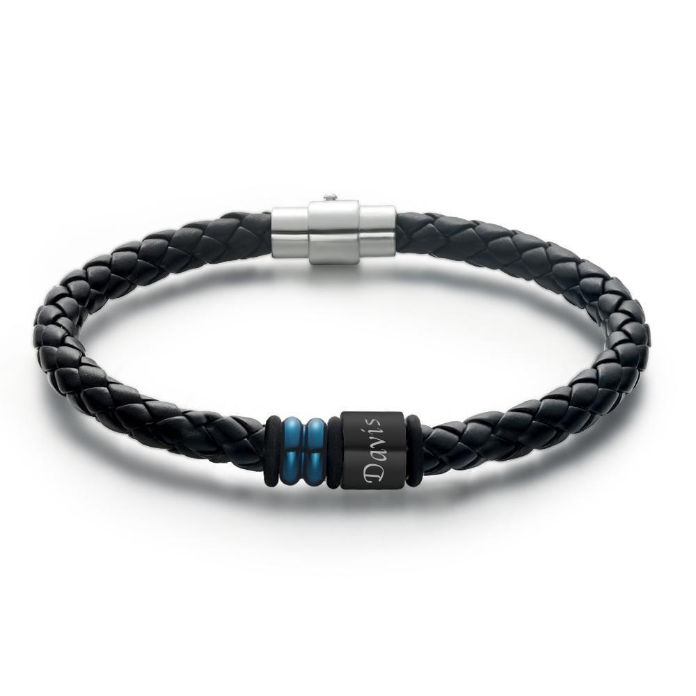 Men's Leather Bracelet Engraved Bracelet Name Bracelet Gift for Men's 1-6 Charms - 