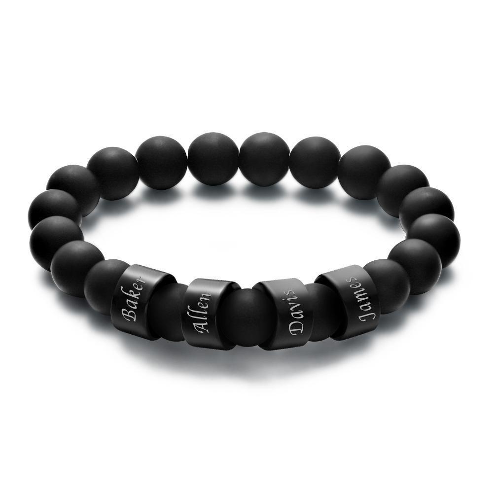 Men's Bracelet Custom Names Men Bracelet with Engraved Beads Black for Family 1-6 Charms - 