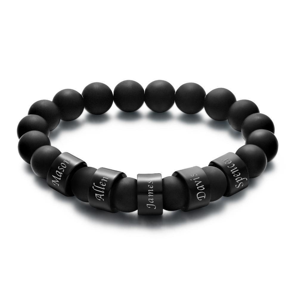 Men's Bracelet Custom Names Men Bracelet with Engraved Beads Black for Family 1-6 Charms - 
