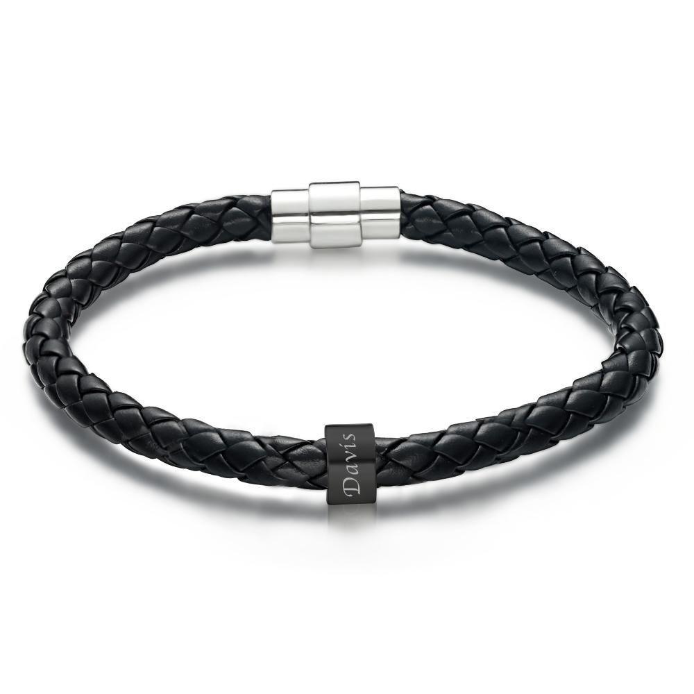 Men's Leather Bracelet Custom Names Men Bracelet with Engraved Beads Name Bracelet Unique Gifts 1-6 Charms - 