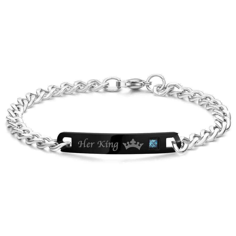 Engraved Bracelet ID Bracelet with Crown Your King for Boyfriend/Husband - soufeelus