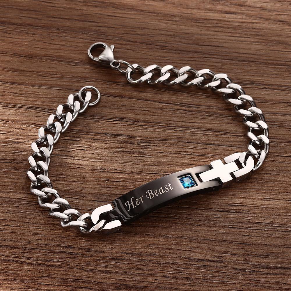 Men's ID Bracelet Engraved Bracelet Couple's Gifts for Boyfriend/Husband - soufeelus