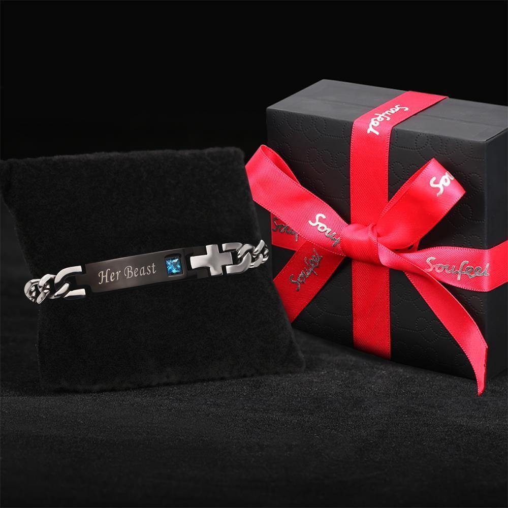 Men's ID Bracelet Engraved Bracelet Couple's Gifts for Boyfriend/Husband - soufeelus