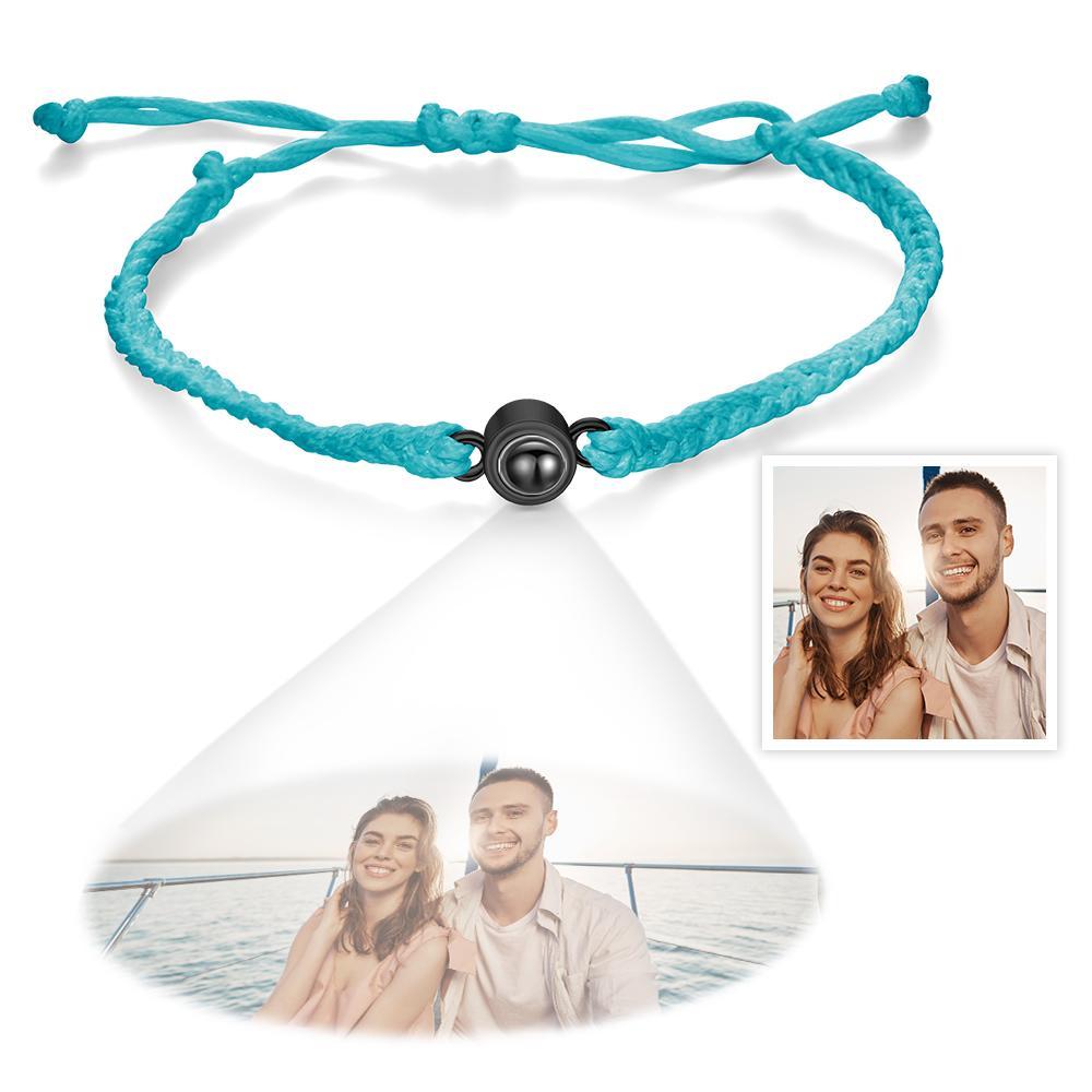 Custom Photo Projection Bracelet Braided Blue Rope Bracelet Best Gift For Lovers - soufeelmy