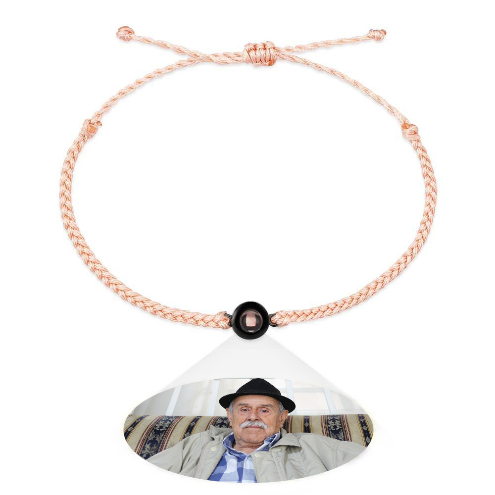Personalized Photo Projection Couple Bracelet Braided Black Rope Bracelet Gift for Parents and Grandparents - soufeelmy