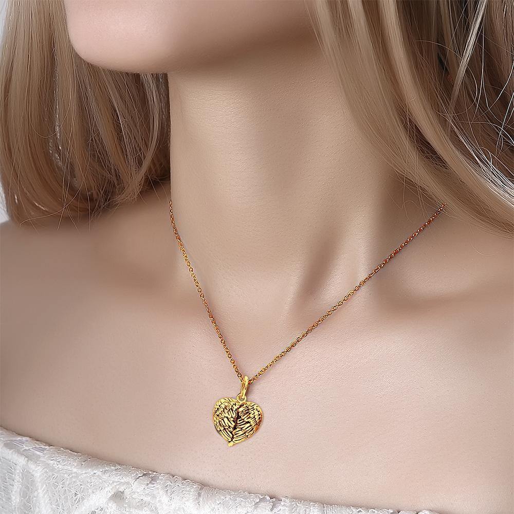 Engravable Photo Locket Necklace Heart Angel Wings for Girlfriend Gold Plated - soufeelus