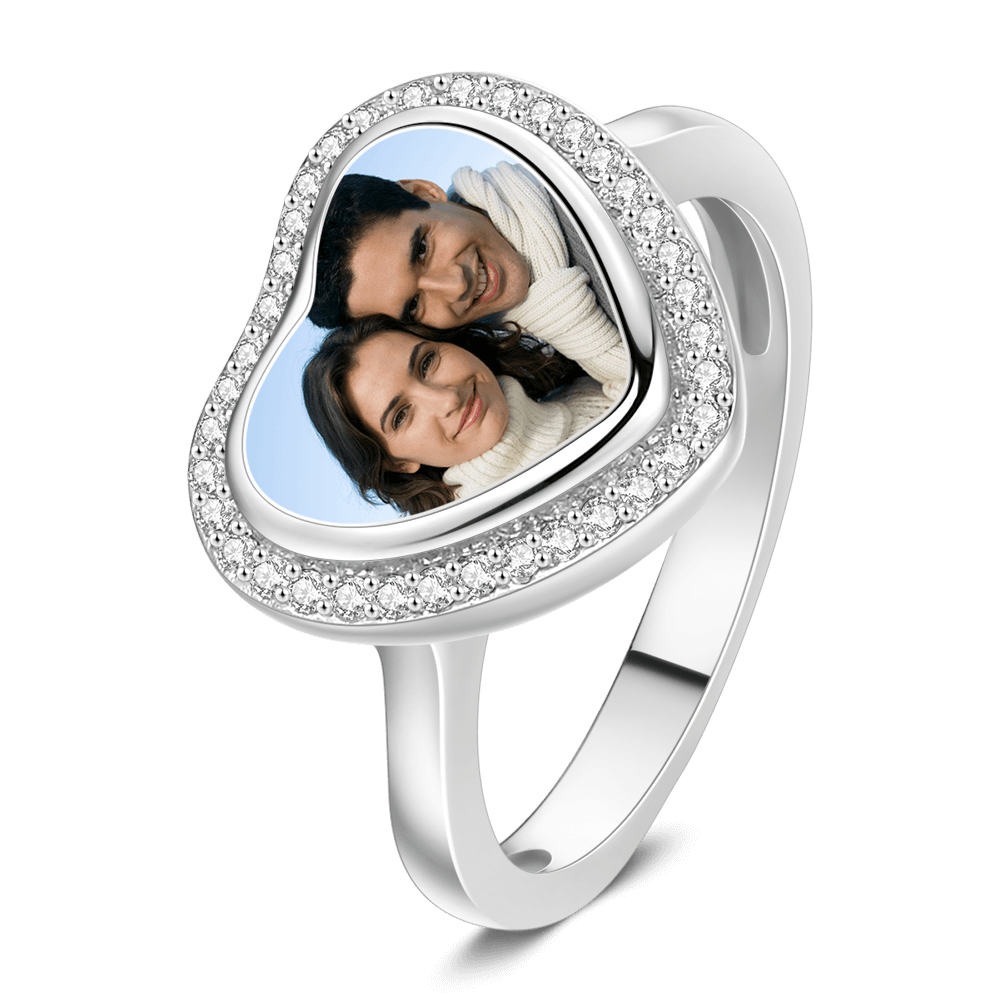 Heart Personalized Photo Ring Zircon Copper