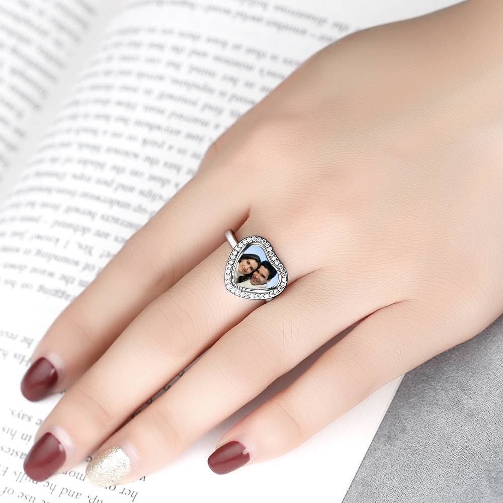 Heart Personalized Photo Ring Zircon Copper