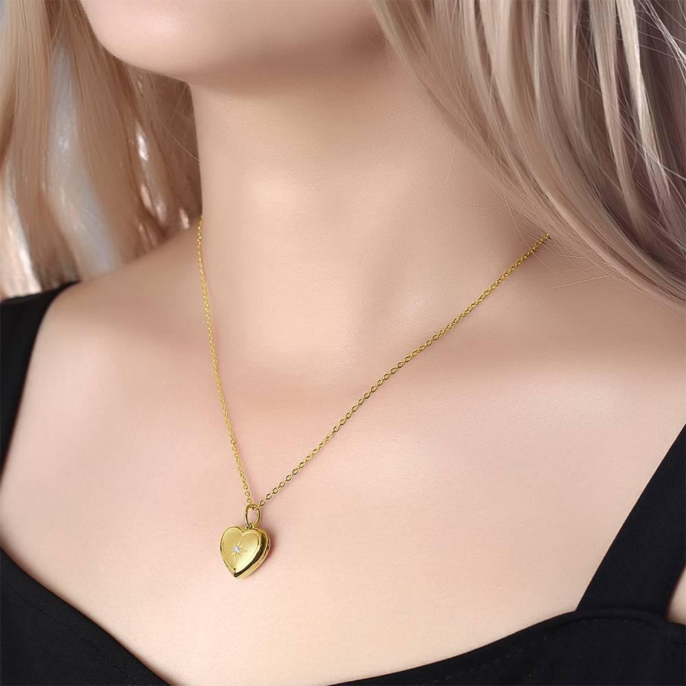 Star Printing Photo Locket Necklace 14k Gold Plated - soufeelus