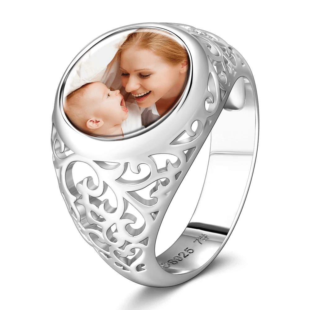 Round Mother S Photo Ring Silver - 