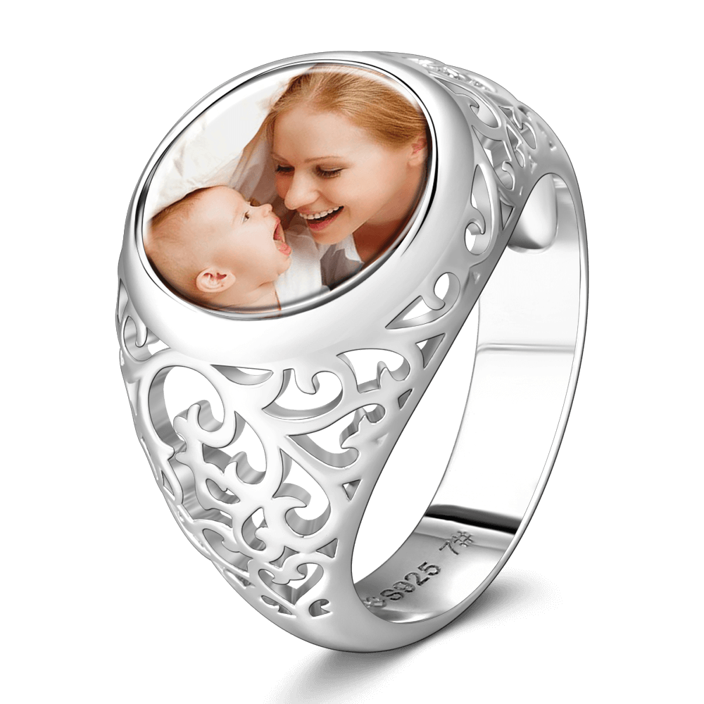 Round Mother S Photo Ring Silver -