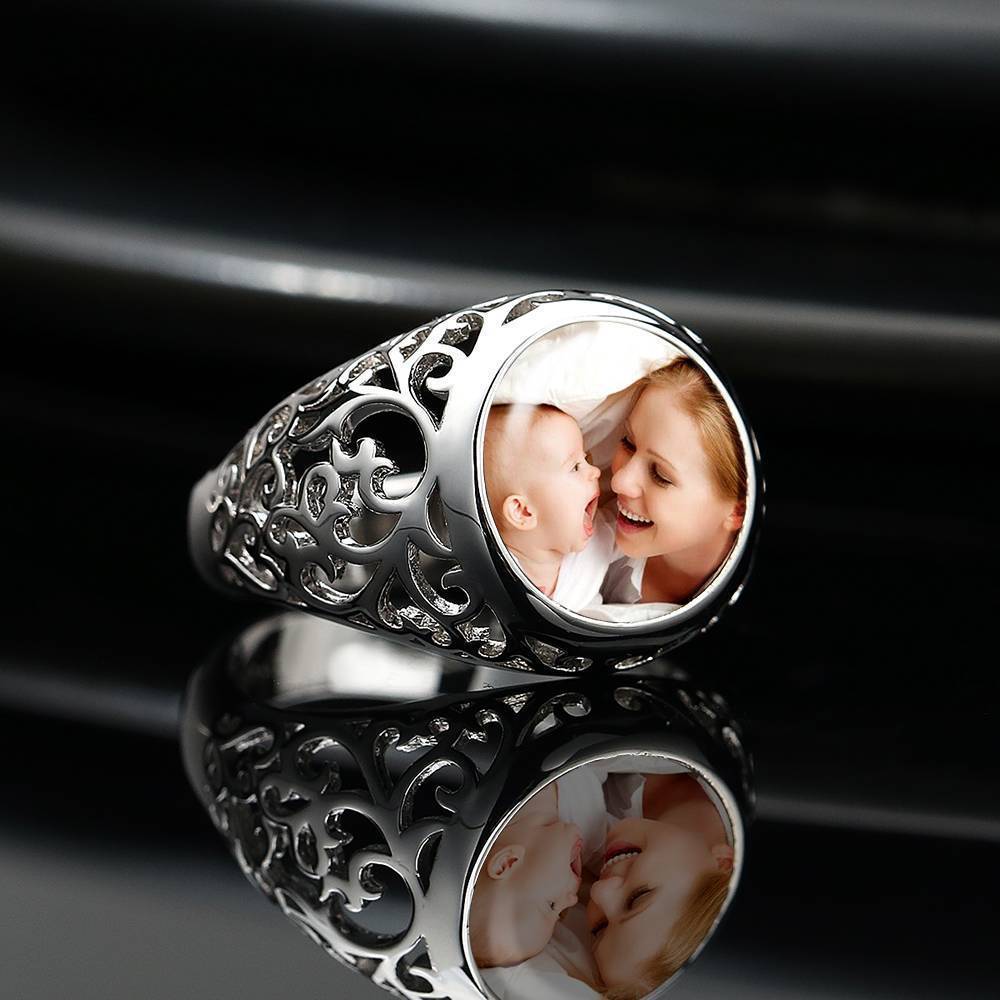 Round Mother S Photo Ring Silver - 